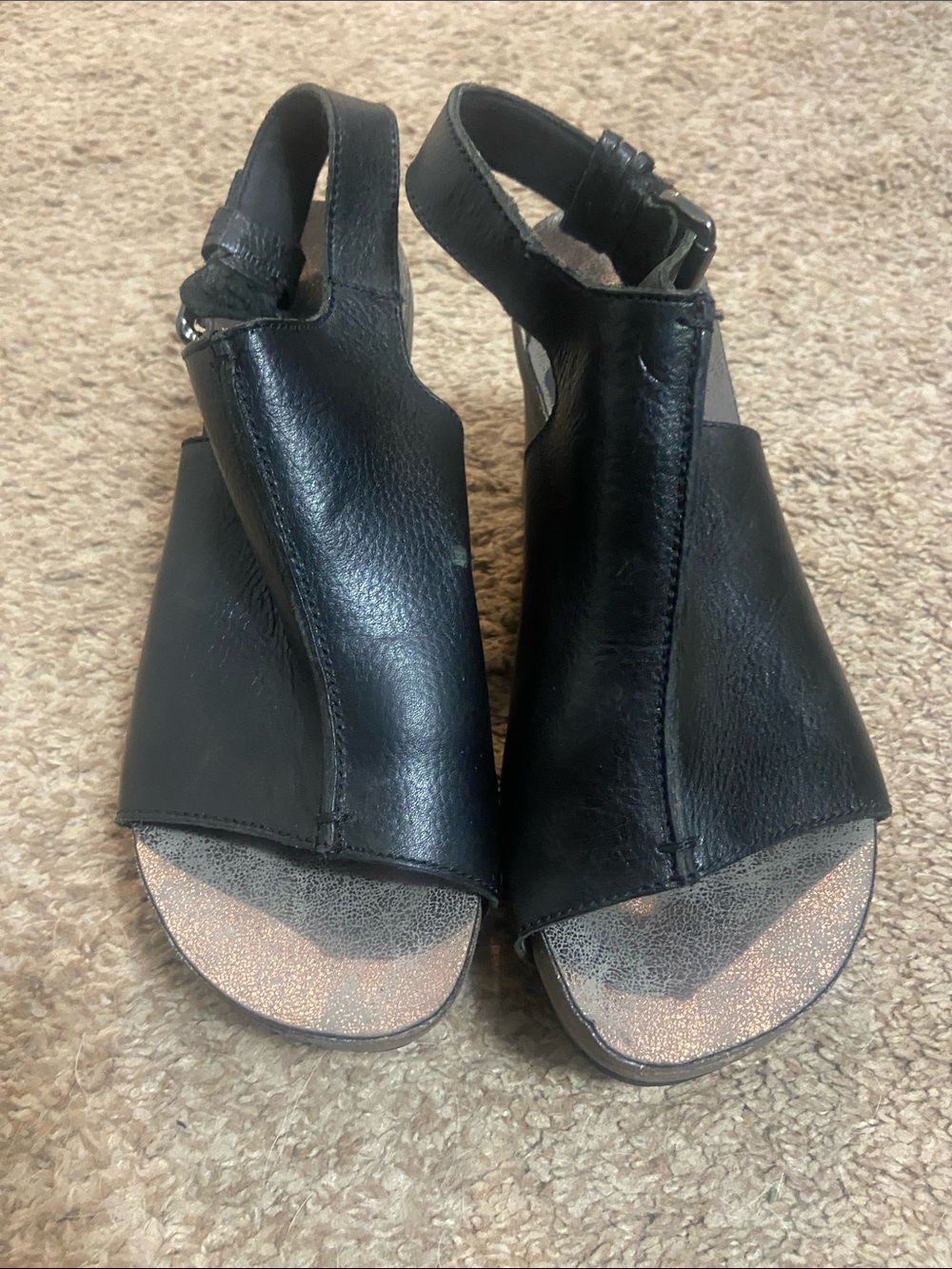 OTBT Women's Black Leather Slingback Sandals - Brand Not Visible